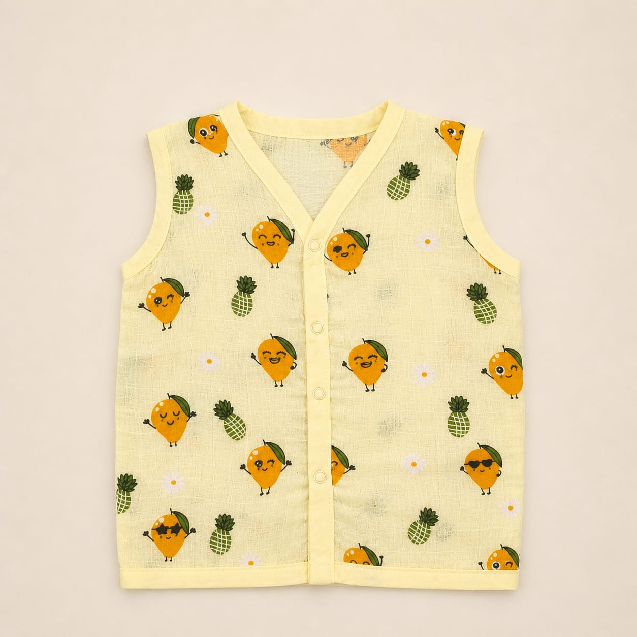 Muslin Dye Button Jabla - Yellow Mango (3-6)