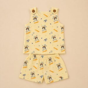 Muslin 2 Layer Shoulder Button Shorts Set 0-3m - Design 03