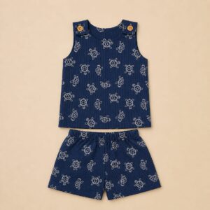 Muslin 2 Layer Shoulder Button Shorts Set 0-3m - Design 02