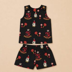 Muslin 2 Layer Shoulder Button Shorts Set 0-3m - Design 04