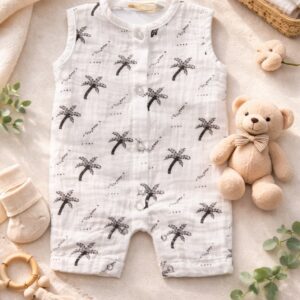 Muslin Romper 3-6m- Palm tree