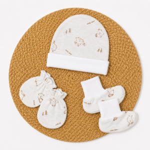 Cap Mittens Booties - Bear Woodland