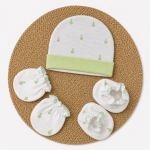 Cap Mittens Booties - Pear