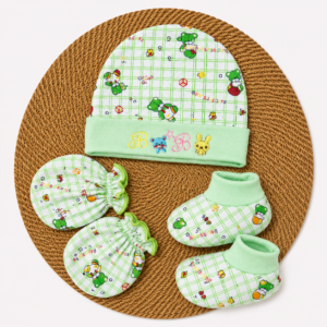 Cap Mittens Booties  - Green Baby