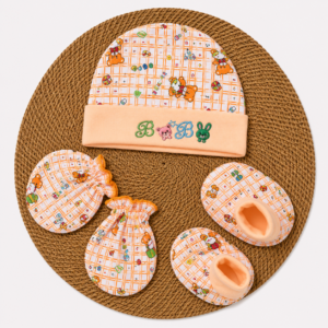 Cap Mittens Booties  - Orange Baby