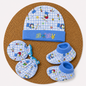 Cap Mittens Booties  - Blue Baby
