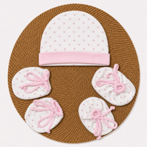 Cap Mittens Booties (Adjust fit) - Pink Flowers