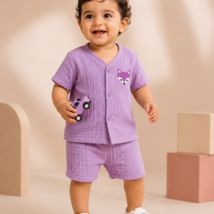 Premium Crinkle Muslin Coords 3-6m - Purple fox