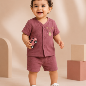 Premium Crinkle Muslin Coords 3-6m - Blush Pink Bear