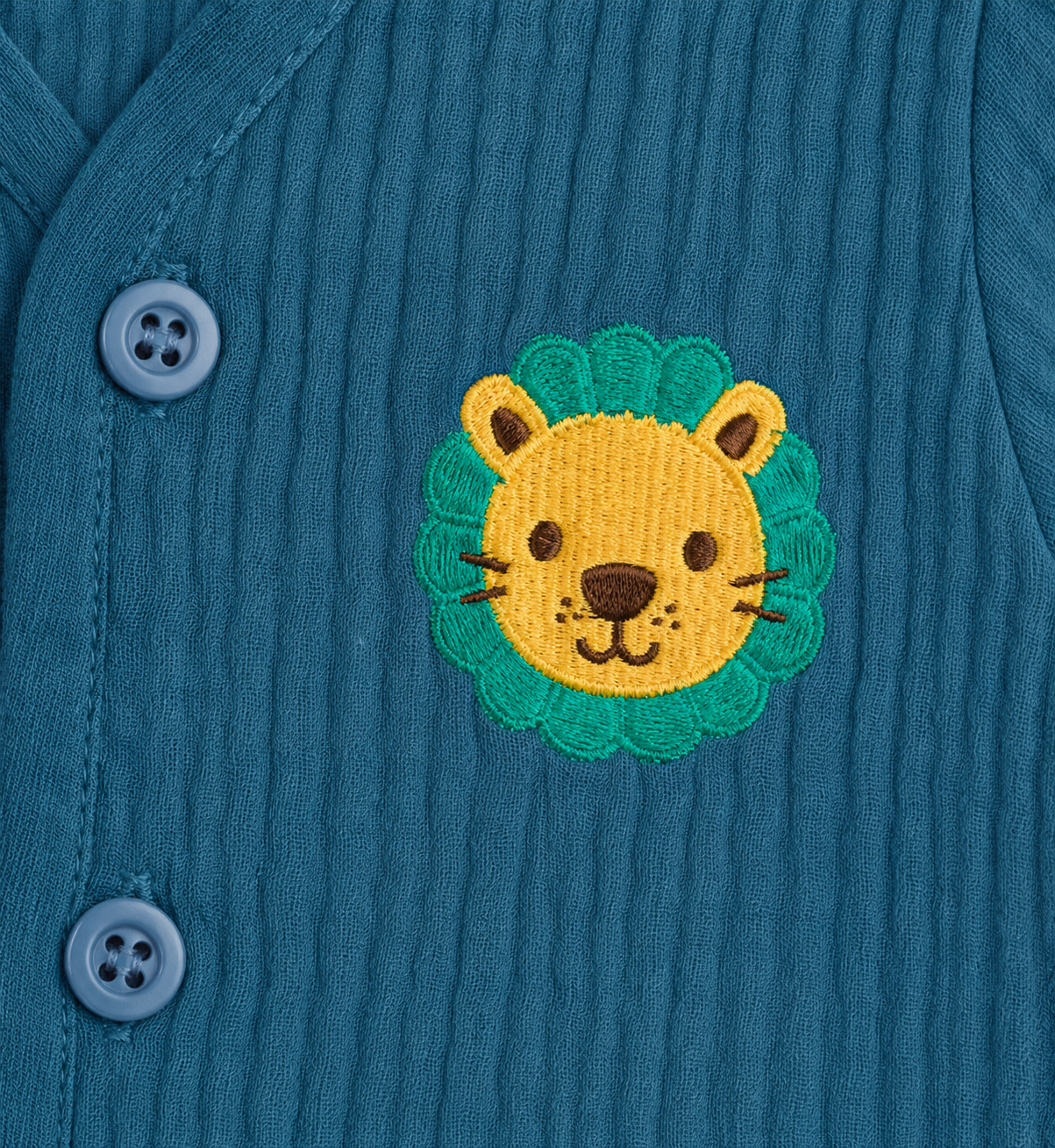 Premium Crinkle Muslin Coords 9-12m - Teal Lion - Image 2