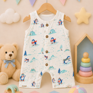 Muslin Romper 3-6m- Penguin