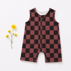 Muslin Romper 3-6m- Checked Brown & Black