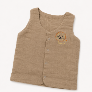 Premium Muslin 2 layer Vest-3-6m- Khaki Brown- Lion cub