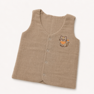 Premium Muslin 2 layer Vest-3-6m- Khaki Brown- Kitten