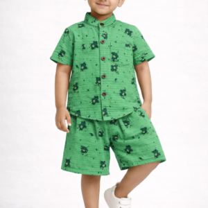 Mandarin Collar Muslin Coord 12-18M - Green elephant