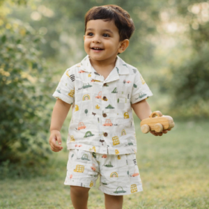 Muslin Collared Coords - Cars n rainbow- 2-3y