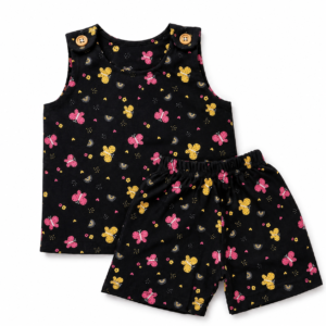 Muslin 2 Layer Shoulder Button Shorts Set 3-6m - Black Butterfly