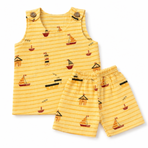 Muslin 2 Layer Shoulder Button Shorts Set 9-12m - Yellow sailor