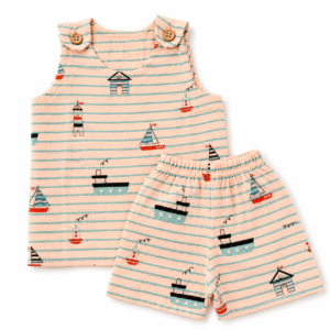 Muslin 2 Layer Shoulder Button Shorts Set 0-3m - Peach Sailor