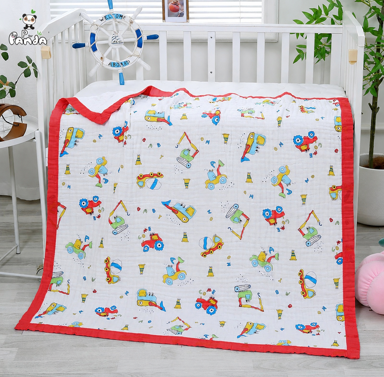 6 Layer Muslin Blanket- Construction Vehicle
