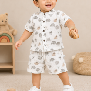 Mandarin Collar Muslin Coord 2-3Y - Sheep