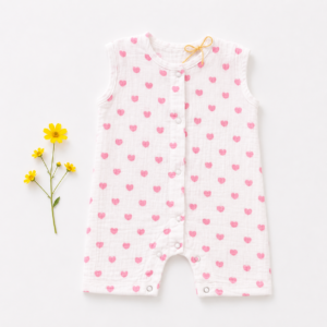 Muslin Romper 6-12m- Pink heart