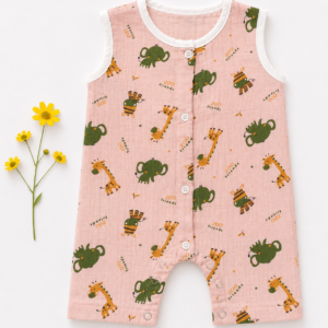 Muslin Romper 3-6m- Pastel pink Zoo