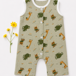 Muslin Romper 3-6m- Sage Green Zoo