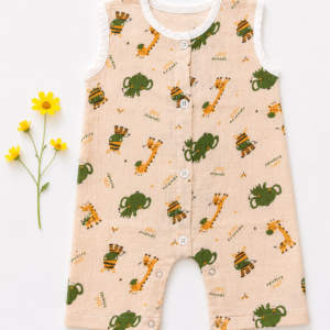 Muslin Romper 6-12m- Peach zoo