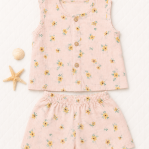 Muslin Jabla + Shorts 3-6m - Peach flowers