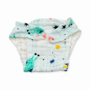 6 Layer Crinkle Muslin Nappy,S (Velcro type) 0-3m - Unicorn