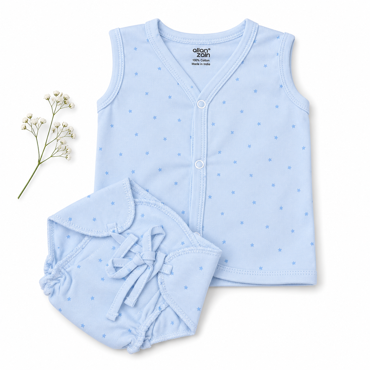 Cotton Jabla+ Padded Nappy (0-3) - Blue with blue star