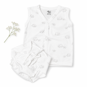 Cotton Jabla+ Padded Nappy (0-3) - White with Blue Elephant