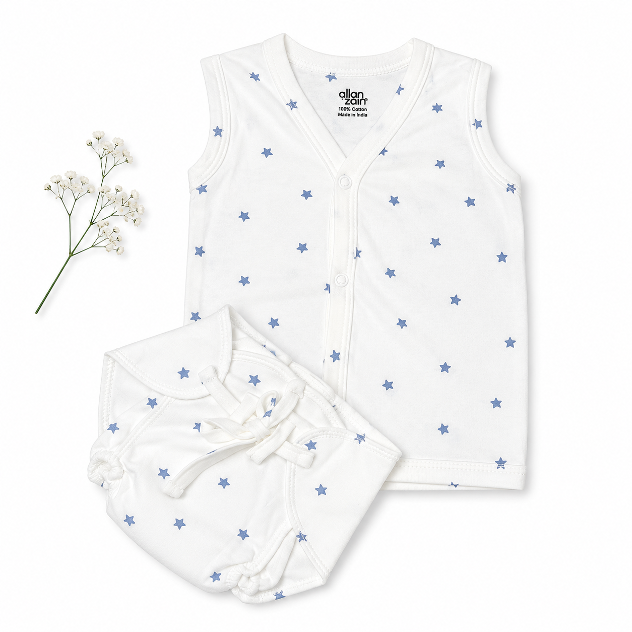 Cotton Jabla+ Padded Nappy (0-3) - White with Dark blue stars