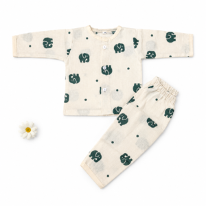 Muslin Sleep Suit 0-3m - Creamy elephant