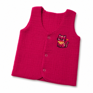 Premium Muslin 2 layer Vest-0-3m- Deep pink -Cat