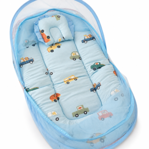 Muslin Mosquito Net bed with Rai Pillow- Blue Vehicle