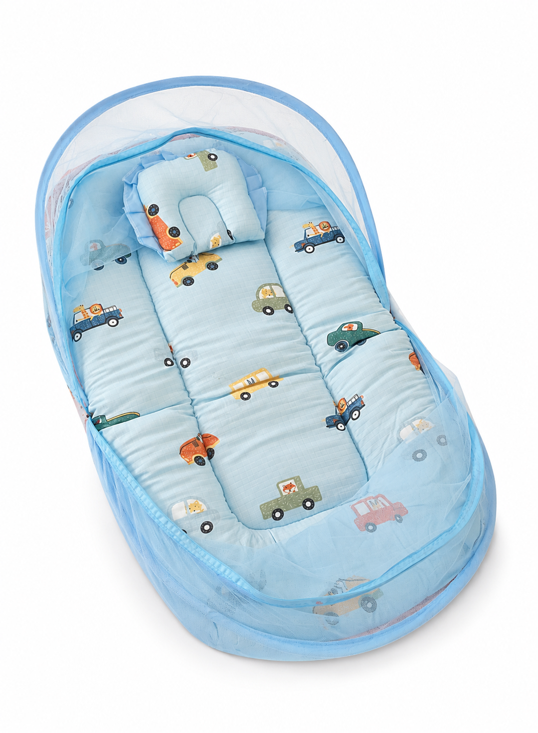 Muslin Mosquito Net bed with Rai Pillow- Blue Vehicle