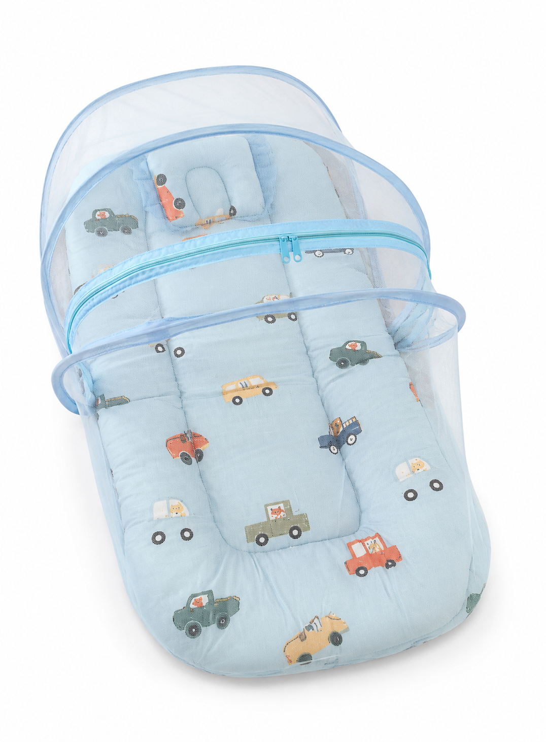 Muslin Mosquito Net bed with Rai Pillow- Blue Vehicle - Image 2