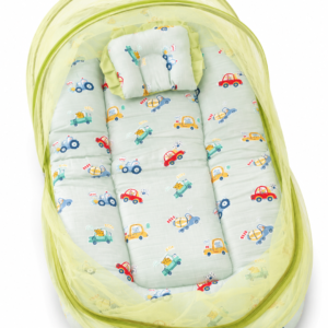 Muslin Mosquito Net bed with Rai Pillow- Green Vehicle