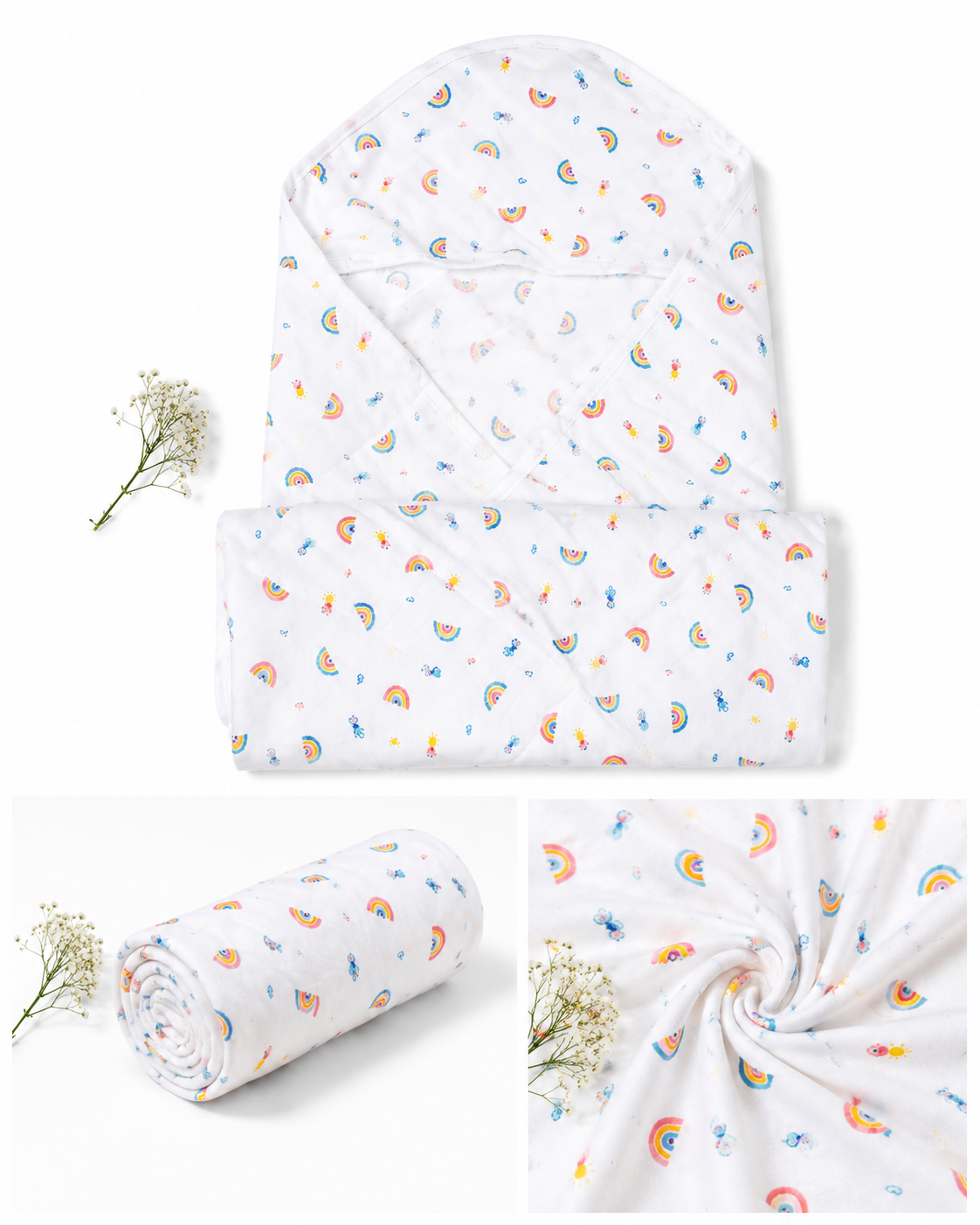 Muslin Hooded Towel Single Layer 75*75cm - Rainbow
