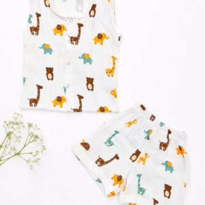 Crinkle Muslin Coord set 12-18m - White Safari