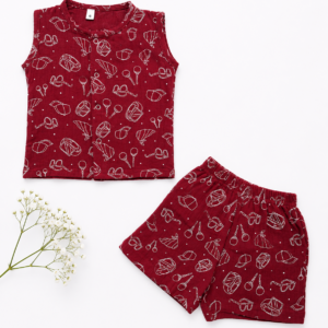 Crinkle Muslin Coord set 12-18m - Maroon Little Explorer