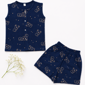 Crinkle Muslin Coord set 12-18m - Indigo Teddy
