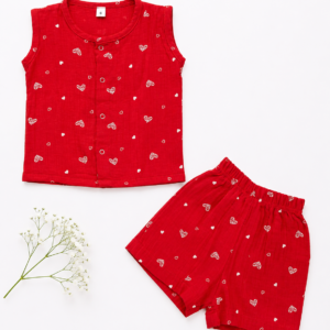 Crinkle Muslin Coord set 12-18m - Red heart