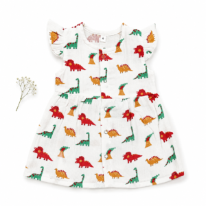 2-Layer Muslin Button Frock with Ruffled Sleeve (6-9m) - Dino