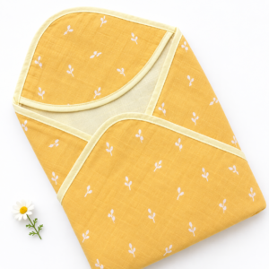 2 Layer Muslin Dye Printed Hooded Towel- mustard yellow
