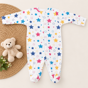 Full Zipper footed Baby Sleepsuit 0-3m - Colourful Stars