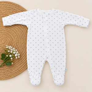 Full Zipper footed Baby Sleepsuit 0-3m - White Stars