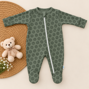Full Zipper footed Baby Sleepsuit 0-3m - Deep Green Floral